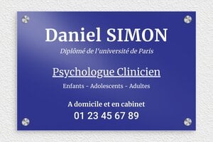 Plaque Professionnelle Aluminium - ppro-psychologue-005-07 - 300 x 200 mm - bleu - screws-caps - ppro-psychologue-005-07