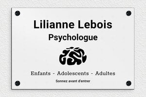 Plaque Psychologue - ppro-psychologue-008-4 - 300 x 200 mm - gris-noir - screws-caps - ppro-psychologue-008-4