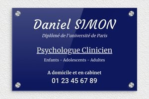 Plaque Psychologue - ppro-psychologue-009-1 - 300 x 200 mm - bleu-blanc - screws-caps - ppro-psychologue-009-1