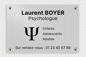 Plaque Professionnelle Aluminium - ppro-psychologue-laiton-59 - 300 x 200 mm - anodise - screws-caps - ppro-psychologue-laiton-59