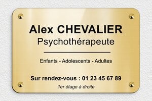 Plaque Professionnelle PVC - ppro-psychologue-pvc-5 - 300 x 200 mm - or-brillant-noir - screws-caps - ppro-psychologue-pvc-5