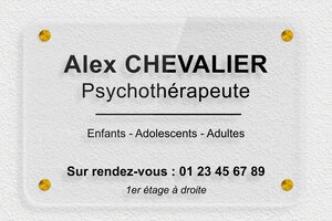 Plaque Professionnelle Plexiglass Transparent - ppro-psychologue-pvc-516 - 300 x 200 mm - transparent - screws-spacer - ppro-psychologue-pvc-516