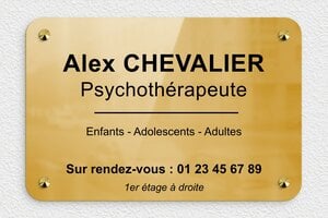 Plaque Professionnelle Laiton - ppro-psychologue-pvc-545 - 300 x 200 mm - poli - screws-caps - ppro-psychologue-pvc-545
