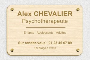 Plaque Professionnelle Bois - ppro-psychologue-pvc-55 - 300 x 200 mm - erable - screws-caps - ppro-psychologue-pvc-55