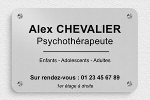 Plaque Professionnelle Aluminium - ppro-psychologue-pvc-57 - 300 x 200 mm - anodise - screws-spacer - ppro-psychologue-pvc-57