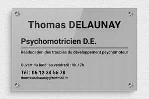 Plaque Professionnelle Plexiglass - ppro-psychomotricien-0014-4 - 300 x 200 mm - gris-noir - screws-spacer - ppro-psychomotricien-0014-4