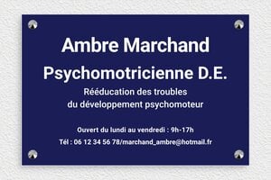 Plaque Psychomotricien - ppro-psychomotricien-003-4 - 300 x 200 mm - bleu-marine-blanc - screws-caps - ppro-psychomotricien-003-4