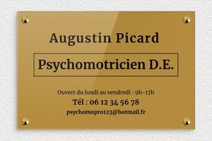 Plaque Psychomotricien - ppro-psychomotricien-005-4 - 300 x 200 mm - or-fonce-noir - screws-caps - ppro-psychomotricien-005-4