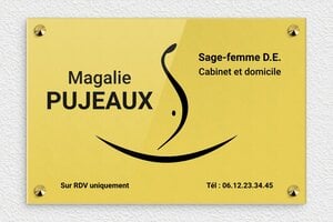 Plaque Sage femme - ppro-safefemme-001-1 - 300 x 200 mm - or-clair-noir - screws-caps - ppro-safefemme-001-1
