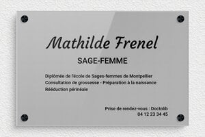 Plaque Sage femme - ppro-safefemme-004-1 - 300 x 200 mm - gris-noir - screws-spacer - ppro-safefemme-004-1