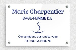 Plaque Sage femme - ppro-sage-femme-001-4 - 300 x 200 mm - blanc-bleu - screws-spacer - ppro-sage-femme-001-4