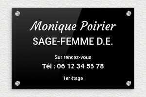 Plaque Sage femme - ppro-sage-femme-003-4 - 300 x 200 mm - noir-blanc - screws-caps - ppro-sage-femme-003-4