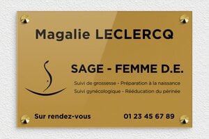 Plaque Sage femme - ppro-sagefemme-001-0 - 300 x 200 mm - or-fonce-noir - screws-caps - ppro-sagefemme-001-0