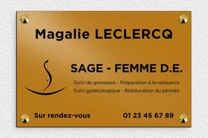 Plaque Professionnelle PVC - ppro-sagefemme-001-01 - 300 x 200 mm - or-noir - screws-caps - ppro-sagefemme-001-01