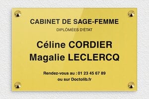 Plaque Sage femme - ppro-sagefemme-004-0 - 300 x 200 mm - or-clair-noir - screws-caps - ppro-sagefemme-004-0