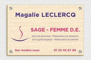 Plaque Professionnelle Bois - ppro-sagefemme-pvc-quadri-001-554 - 300 x 200 mm - erable - screws-caps - ppro-sagefemme-pvc-quadri-001-554