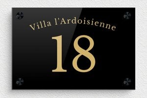 Plaque nom de maison - ppro-villa-002-0 - 210 x 140 mm - noir-or - screws-spacer - ppro-villa-002-0
