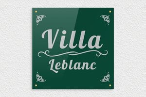 Plaque nom de maison - ppro-villa-005-4 - 300 x 300 mm - vert-argent - screws - ppro-villa-005-4