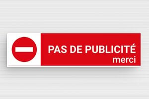 Plaque Stop PUB pour boîte aux lettres - Plaque PVC "pas de publicité" - 80 x 20 mm - PVC - rouge-blanc - glue - preset-stop-pub-001-3