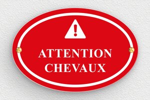 Panneau attention chevaux - ps-boxcheval-001-42 - 150 x 100 mm - rouge-blanc - screws - ps-boxcheval-001-42