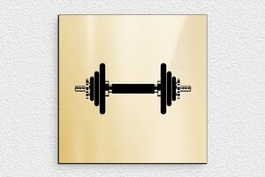 Enseigne pour salle de sport - Plaque haltère - 150 x 150 mm - PVC - or-brillant-noir - glue - secteur-association-salle-sport-002-3