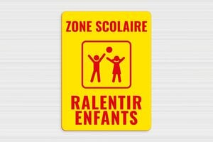 Panneau pour école - Panneau zone scolaire ralentir enfants - 300 x 400 mm - PVC - jaune-rouge - none - secteur-education-attention-ecole-002-3