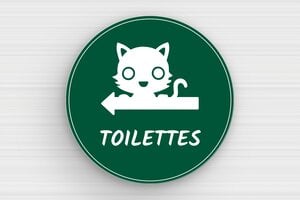 Plaque de porte WC - Toilettes et salle de bains - Plaque ronde toilettes avec direction - 200 x 200 mm - PVC - vert-sapin-blanc - glue - secteur-education-ecole-wc-001-2