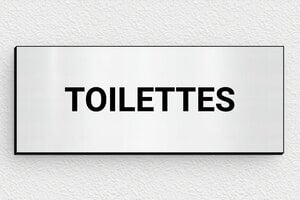 Plaque de porte WC - Toilettes et salle de bains - Plaque toilettes - 100 x 40 mm - PVC - 100 x 40 mm - PVC - gris-brosse-noir - glue - secteur-education-ecole-wc-002-2