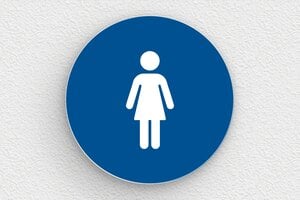 Plaque de porte WC - Toilettes et salle de bains - Plaque ronde toilettes femme - 100 x 100 mm - PVC - bleu-blanc - glue - secteur-education-ecole-wc-003-2