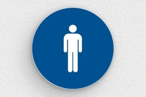 Plaque de porte WC - Toilettes et salle de bains - Plaque ronde toilettes homme - 100 x 100 mm - PVC - bleu-blanc - glue - secteur-education-ecole-wc-004-2