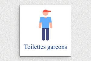 Plaque de porte WC - Toilettes et salle de bains - Panneau toilettes garçons - 100 x 100 mm - PVC - custom - glue - secteur-education-ecole-wc-008-2