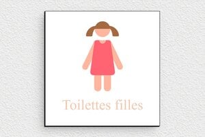 Plaque de porte WC - Toilettes et salle de bains - Panneau toilettes filles - 100 x 100 mm - PVC - custom - glue - secteur-education-ecole-wc-009-2