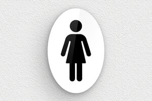 Plaque de porte WC - Toilettes et salle de bains - Plaque toilettes femme - Plexiglass - 100 x 150 mm - 100 x 150 mm - Plexiglass - blanc-noir - glue - secteur-education-ecole-wc-010-2