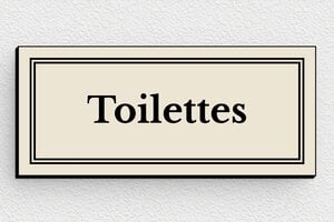 Plaque de porte WC - Toilettes et salle de bains - Plaquette porte toilettes - 80 x 35 mm - PVC - ecru-noir - glue - secteur-education-ecole-wc-012-2