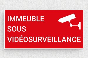 Plaque immeuble personnalisée - Plaque immeuble sous vidéosurveillance - 100 x 50 mm - PVC - rouge-blanc - glue - secteur-immeuble-003-3