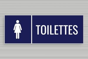 Plaque de porte WC - Toilettes et salle de bains - Panneau toilettes femme - 210 x 75 mm - PVC - bleu-marine-blanc - glue - secteur-tourisme-camping-sanitaire-002-3