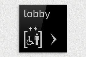 Signalétique pour le tourisme - Plaque directionnelle lobby - 150 x 150 mm - Plexiglass - noir-argent - glue - secteur-tourisme-hotel-flechage-001-3