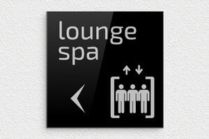 Signalétique pour le tourisme - Plaque directionnelle lounge spa - 150 x 150 mm - Plexiglass - noir-argent - glue - secteur-tourisme-hotel-flechage-002-3