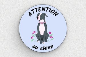 Panneau chien méchant - Plaque ronde attention au chien - 100 x 100 mm - PVC - custom - glue - signparti-panneau-attention-chien-americanstaff-007-3