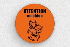 Attention au chien - Plaque ronde attention au chien - 200 x 200 mm - PVC - orange-noir - glue - signparti-panneau-attention-chien-beauceron-002-3