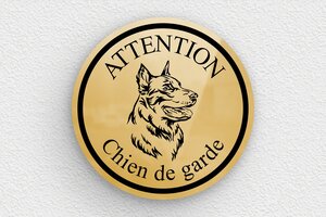 Panneau chien méchant - Plaque ronde attention chien de garde - 100 x 100 mm - Laiton - poli - glue - signparti-panneau-attention-chien-beauceron-003-3