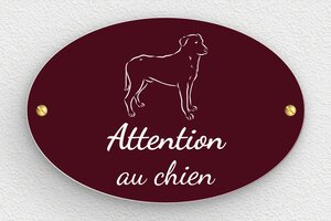 Panneau chien méchant - Plaque ovale attention au chien - 150 x 100 mm - PVC - bordeau-blanc - screws - signparti-panneau-attention-chien-beauceron-004-3