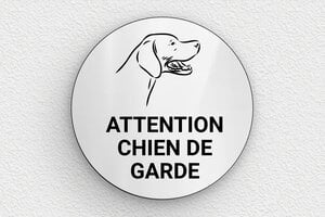 Attention au chien - Plaque ronde attention chien de garde - 100 x 100 mm - PVC - gris-brillant-noir - glue - signparti-panneau-attention-chien-garde-004-1