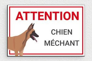 Attention au chien - Plaque attention chien méchant - 150 x 100 mm - PVC - custom - glue - signparti-panneau-attention-chien-malinois-001-3