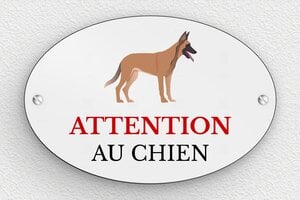 Attention au chien - Plaque ovale attention au chien - 150 x 100 mm - PVC - gris-noir - screws - signparti-panneau-attention-chien-malinois-004-3