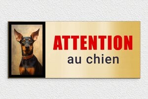 Attention au chien - signparti-panneau-attention-chien-photo-010-3 - 350 x 150 mm - or-brosse-noir - glue - signparti-panneau-attention-chien-photo-010-3