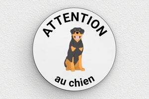 Panneau chien méchant - Plaque ronde attention au chien - 100 x 100 mm - PVC - gris-noir - glue - signparti-panneau-attention-chien-rottweiler-006-3