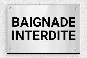 Panneau baignade interdite - Plaque baignade interdite - 150 x 100 mm - PVC - gris-brillant-noir - screws - signparti-panneau-baignade-interdite-005-1