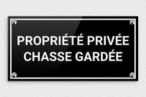 Panneau chasse interdite - Plaque chasse gardée - 300 x 150 mm - Plexiglass - noir-blanc - screws-caps - signparti-panneau-chasse-interdite-002-1