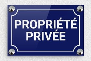 Panneau signalétique - Plaque propriété privée - 150 x 100 mm - Plexiglass - bleu-blanc - screws-caps - signparti-panneau-prive-034-1